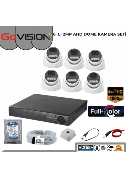 Go Vision 6'lı Dome Kamera Seti 2 Mp 3.6mm Full Color Serisi