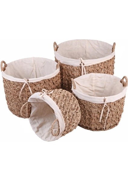 Dekoratif Yuvarlak Kulplu Bezli Sepet Düzenleyici 4 Lü Set
