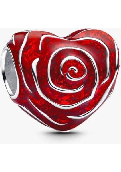 Kırmızı Gül Kalp Charm S925
