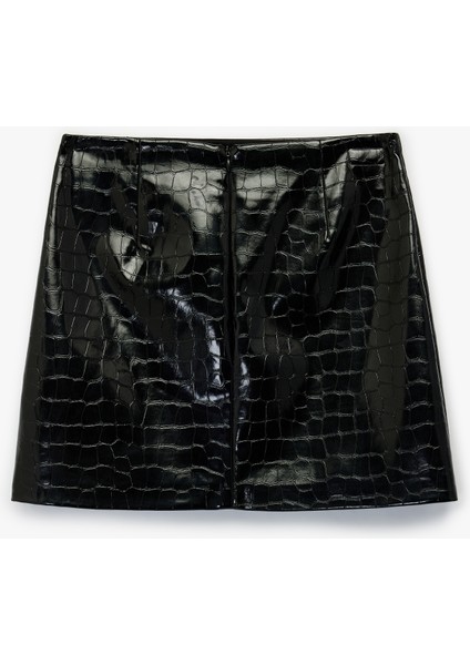 Kroko Görünümlü Suni Deri A Kesim Mini Etek fiyatları