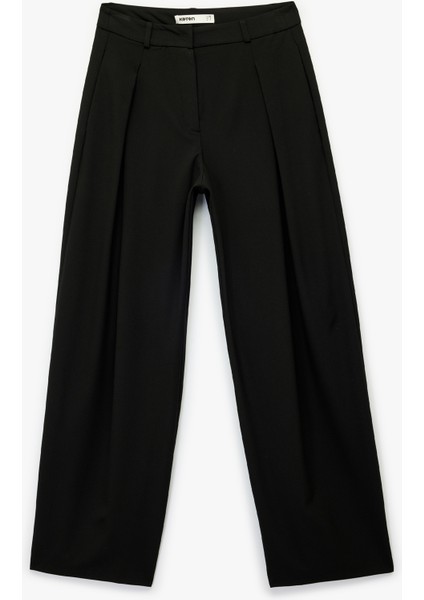 Cepli Pile Detaylı Geniş Paça Kumaş Palazzo Pantolon