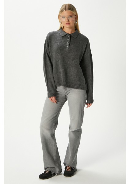 Kadın Otto Yumuşak Dokulu Polo Yaka Antrasit Kazak fırsatları