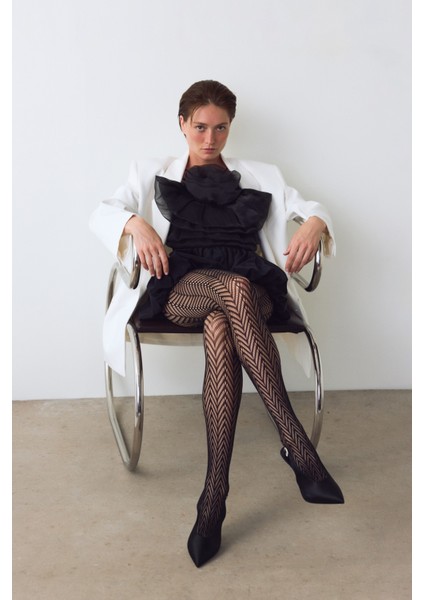 Siyah Triangle Geometrik Desenli File Külotlu Çorap