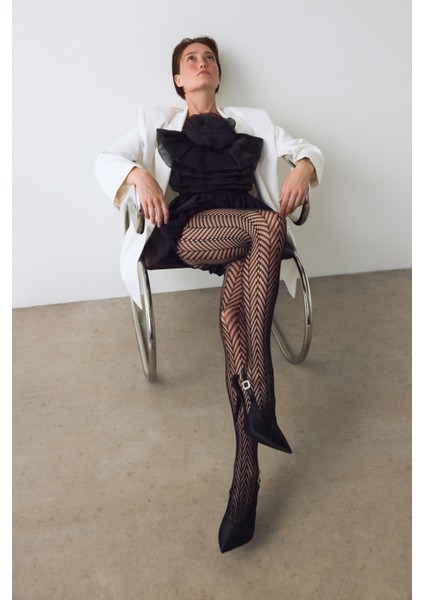 Siyah Triangle Geometrik Desenli File Külotlu Çorap fiyatları