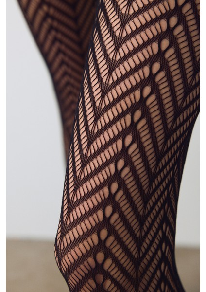 Siyah Triangle Geometrik Desenli File Külotlu Çorap modelleri