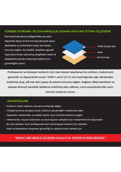 Silinebilir Kedi Tutma – Yakalama Eldiveni -%100 Deri -Tırnak Geçirmez -