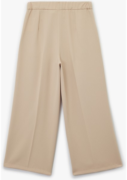 Pile Detaylı Düz Geniş Kısa Paça Kumaş Pantolon fiyatları