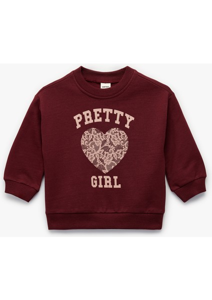 Pamuklu Uzun Kollu Bisiklet Yaka Baskılı Sweatshirt