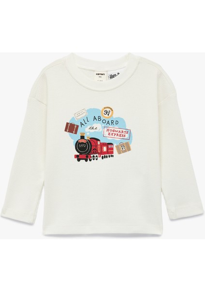 Harry Potter Baskılı Uzun Kollu Bisiklet Yaka Lisanslı Oversize Tişört