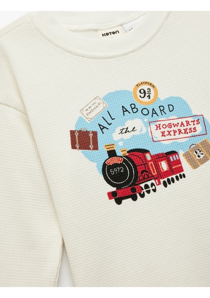 Harry Potter Baskılı Uzun Kollu Bisiklet Yaka Lisanslı Oversize Tişört modelleri