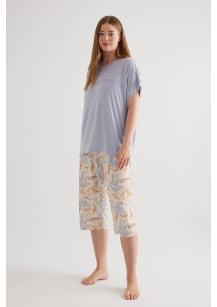 Kadın Plus Size Viscose Kısa Kollu Kapri Pijama Takımı modelleri