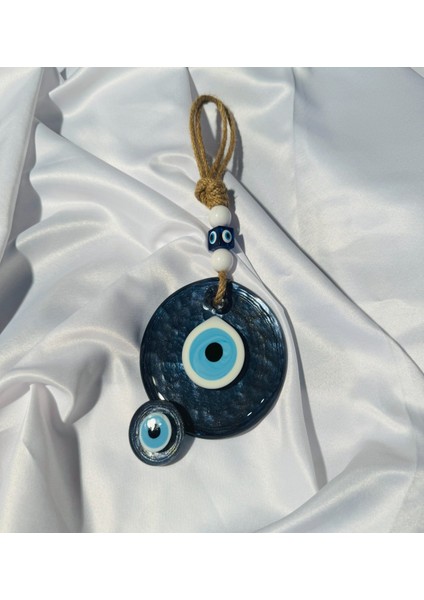 El Yapımı Hediyelik Dekoratif Nazar Boncuğu, Simli ve Ipli, Lacivert 11 cm Cam Nazarlık ve Magnet fiyatları