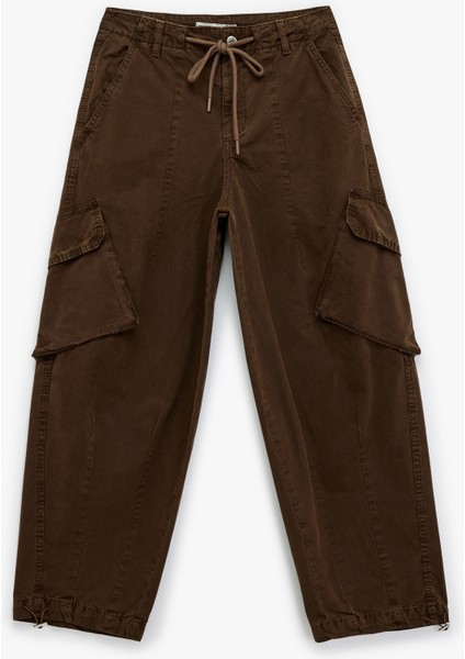 Pamuklu Rahat Kalıp Stoperli Beli Bağcıklı Kargo Cepli Balon Pantolon