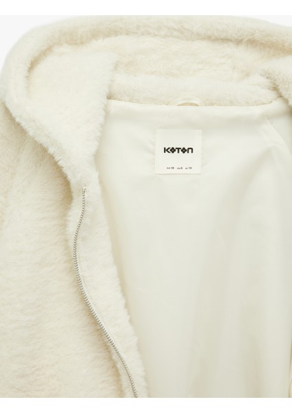 Uzun Kollu Cepli Fermuarlı Kapüşonlu Peluş Ceket fırsatları