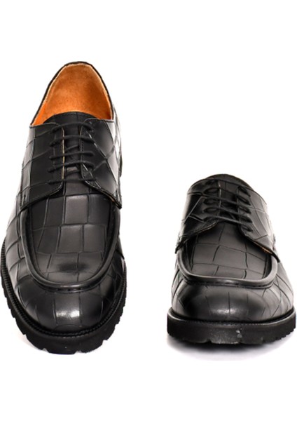 Hakiki Kroko Baskı Deri Lacivert Klasik Erkek Ayakkabı Eva Taban Çift Toka Detaylı - 1202 modelleri