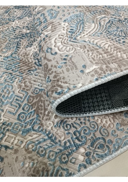 Dinar Diana Mavi Bej Kaymaz Taban Kesme Yolluk Halı Modern Desen indirimleri