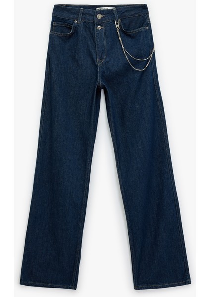 Normal Bel Zincir Detaylı Düz Paça Jean Pantolon - Straight Fit Jean