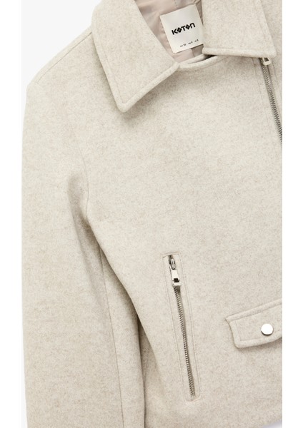 Uzun Kollu Cepli Fermuarlı Crop Kaşe Ceket fırsatları