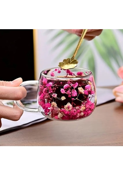 Isıya Dayanıklı Çift Cidarlı Kurutulmuş Canlı Çiçekli Kupa (150 Ml)