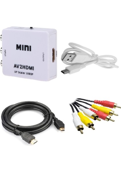 Rca Av To HDMI Çevirici + HDMI Kablo + Rca Kablo