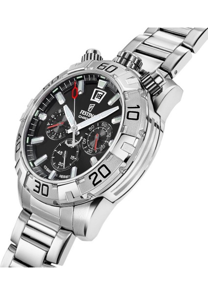 F20743/6 Quartz Kronolu Çelik Gri Siyah Kadran 10 Atm 45 mm Erkek Kol Saati fiyatları