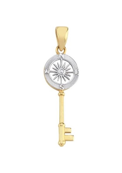 14 Ayar Pusula Anahtar Tasarım Altın Kolye Ucu