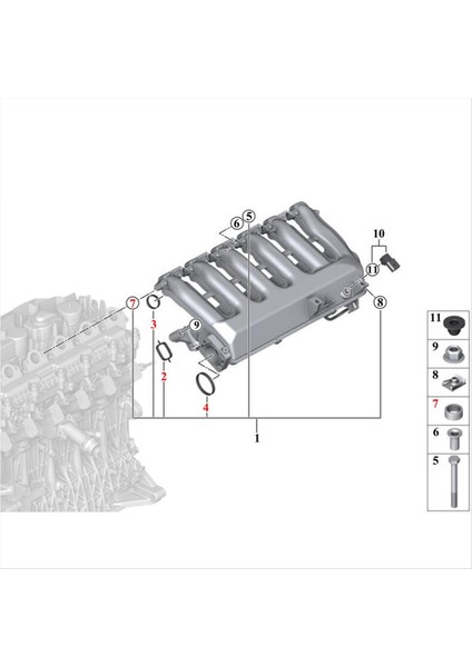 19PCS Araba Emme Manifoldu Fişleri ve Conta Kiti 11612246945 Bmw 525D 530D 535D X3 X5 X6 M47 M57N Elrıng 1617790198 (Yurt Dışından) fiyatları