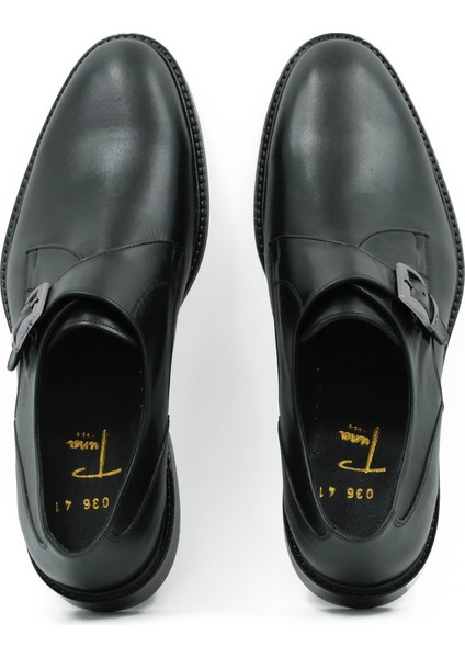 Hakiki Deri Siyah Klasik Erkek Kösele Ayakkabı - Toka Detaylı - K036 indirimleri