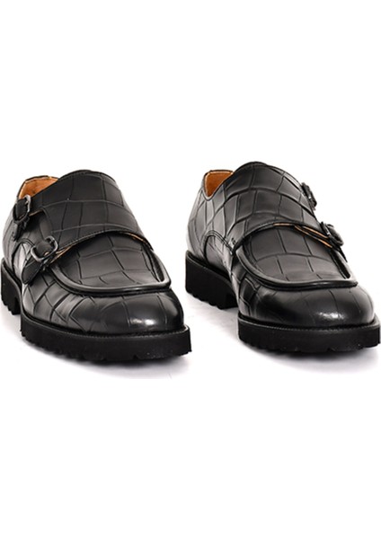 Hakiki Kroko Baskı Deri Lacivert Klasik Erkek Ayakkabı Eva Taban Çift Toka Detaylı - 1202 fiyatları