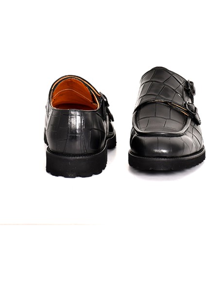 Hakiki Kroko Baskı Deri Lacivert Klasik Erkek Ayakkabı Eva Taban Çift Toka Detaylı - 1202 indirimleri