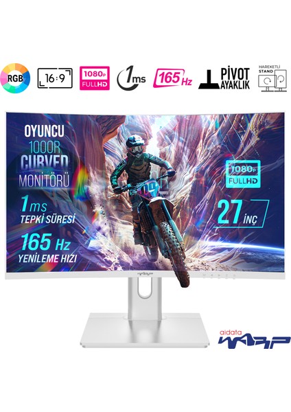 WRP27-165-W 27" 165HZ 1ms Rgb 1000R Curved (Hdmı + Display Port) Freesync + G-Sync Fhd Beyaz Oyuncu Monitörü