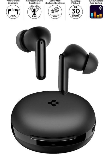 Audio TWS S10 Bluetooth Kablosuz Kulaklık - ANC Aktif Gürültü Engelleme + ENC 6 Mikrofon - 10mm Sürücü - 30 Saat Pil - iOS & Android EQ App Şeffaf & Gaming Mod iPX4 Siyah - ASD07886