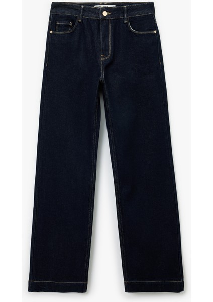 Pamuklu Düz Paça Normal Bel Düğmeli Jean Pantolon - Straight Fit Jean