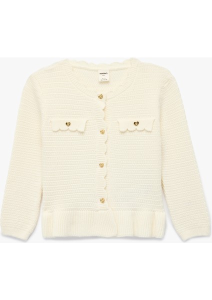 Viskon Karışımlı Düğmeli Uzun Kollu Bisiklet Yaka Triko Hırka