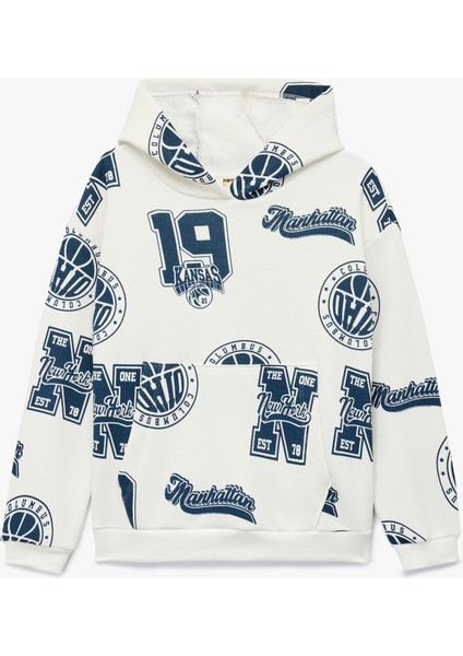 Oversize Uzun Kollu Kapşonlu Baskılı Sweatshirt