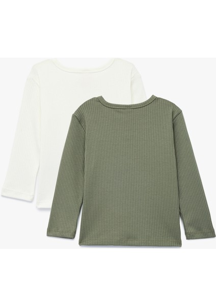 Düğmeli Uzun Kollu Bisiklet Yaka 2'li Tişört Seti fiyatları