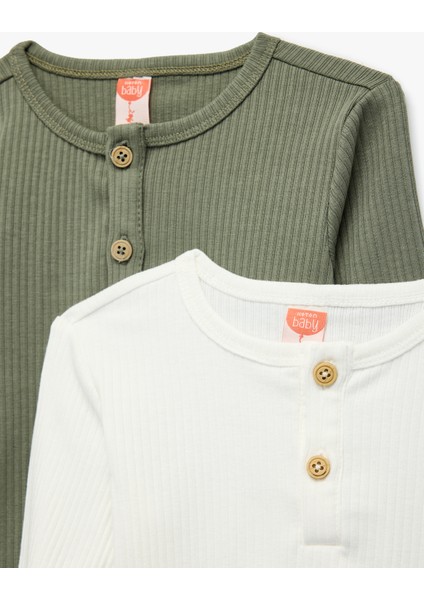 Düğmeli Uzun Kollu Bisiklet Yaka 2'li Tişört Seti indirimleri