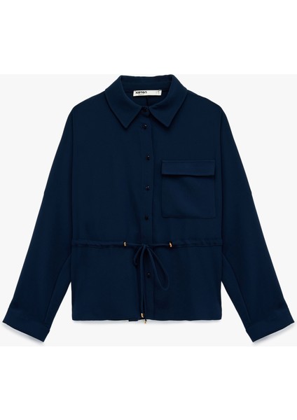 Krep Kumaş Regular Fit Bağlama Detaylı Uzun Kollu Gömlek Ceket