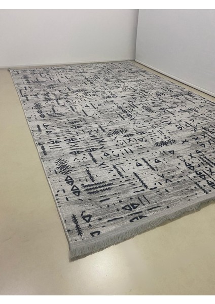 Iskandinav Kabartmalı Saçaklı Gri Kaymaz Taban Yıkanabilir Kesme Yolluk Halı fırsatları