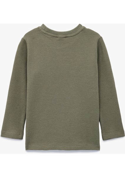 Pamuklu Uzun Kollu Bisiklet Yaka Dokulu Basic Tişört fiyatları