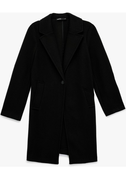 Uzun Kollu Düğmeli Cepli Kruvaze Uzun Kaşe Kaban