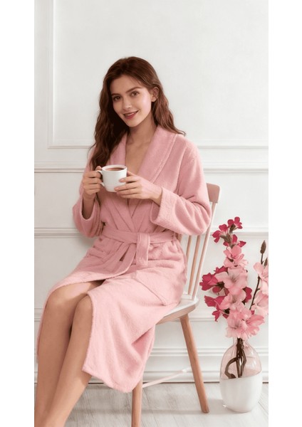Kadın Havlulu Banyo Bornoz Takımı %100 Pamuklu Pembe modelleri