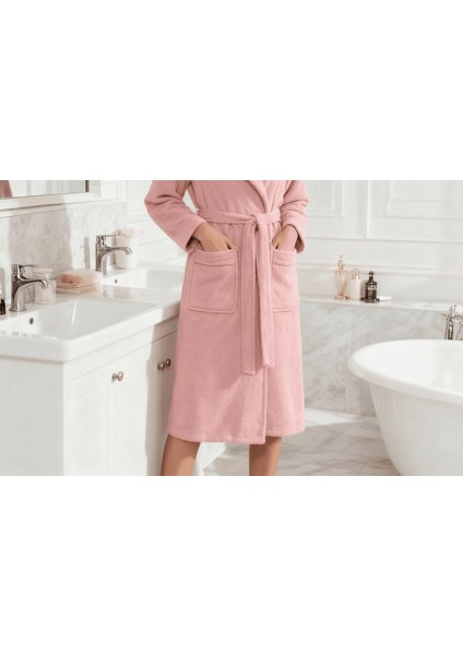 Kadın Havlulu Banyo Bornoz Takımı %100 Pamuklu Pembe fırsatları