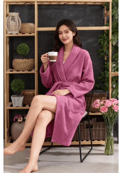 Kadın Havlulu Banyo Bornoz Takımı %100 Pamuklu Mürdüm modelleri