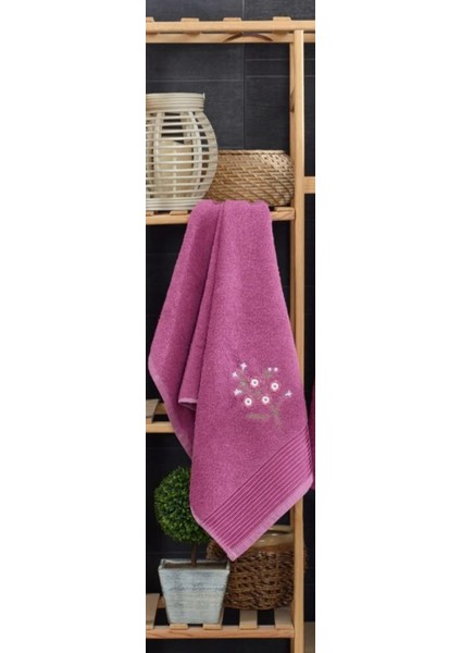 Kadın Havlulu Banyo Bornoz Takımı %100 Pamuklu Mürdüm