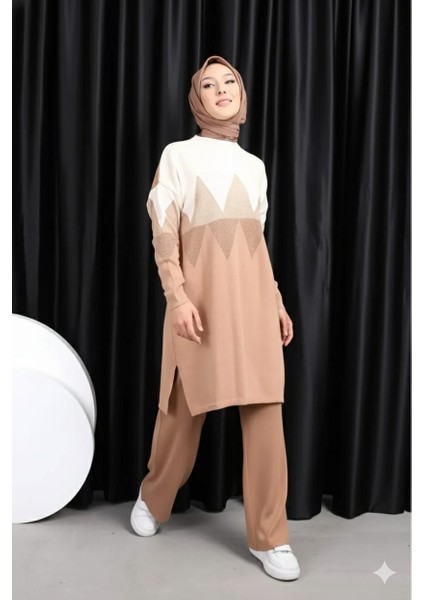 Zikzak Desenli Simli Triko Pantolonlu Tunik Takım fiyatları