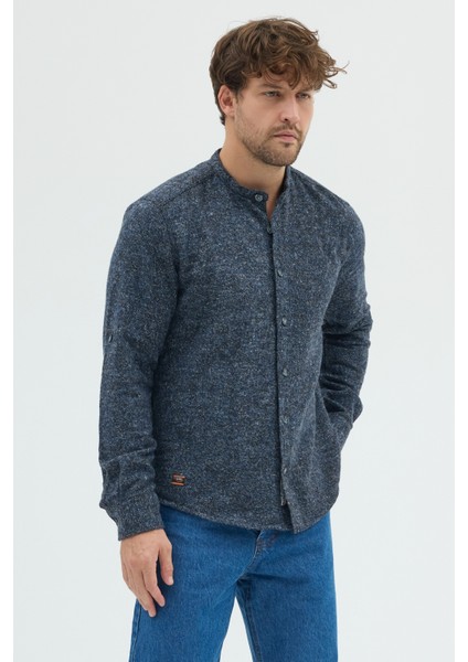 Erkek Hakim Yaka Kırçıllı Flanel Dokuma Kumaş Cepsiz Kalın Kışlık Overshirt Gömlek