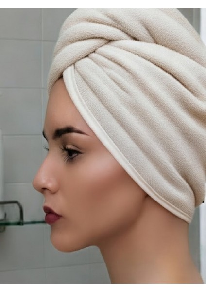 Saç Havlusu Saç Bonesi 2 Li Set %100 Pamuk Banyo ,havuz ve Deniz Sonrası Kurulama Ekru / Fuşya fırsatları
