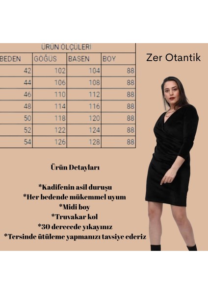 Kruvaze Yaka Büyük Beden Kadife Elbise Siyah