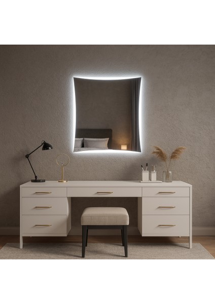 Luna LED Ayna – Kavisli Kare Formlu Modern Duvar Aynası